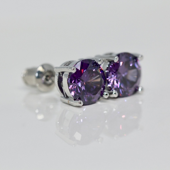 18k Gold Dipped Purple TiffanyStyle 4 Prongs Studs - Picture 2 of 6